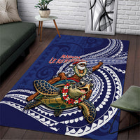 Samoa Christmas Area Rug Santa Riding Sea Turtle DT05 Navy - Polynesian Pride