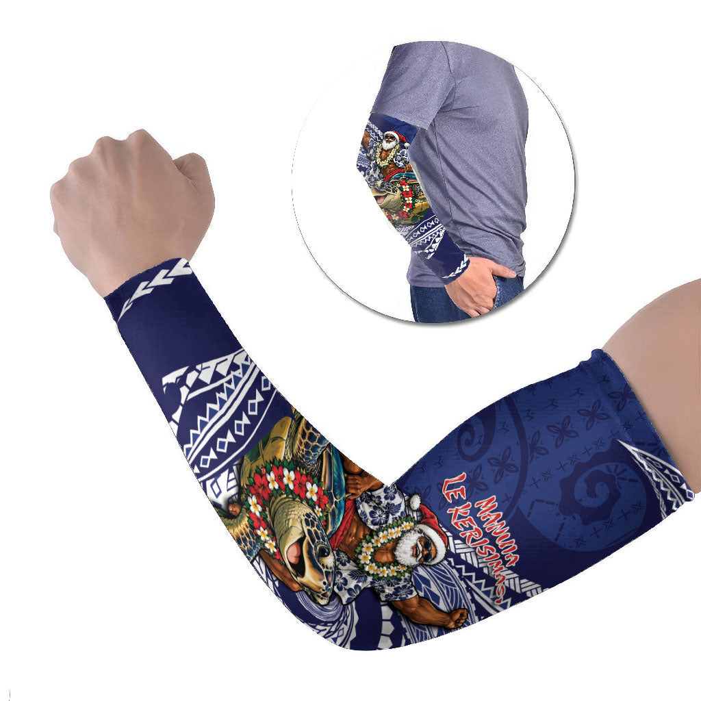 Samoa Christmas Arm Sleeves Santa Riding Sea Turtle DT05 Set of 2 Navy - Polynesian Pride