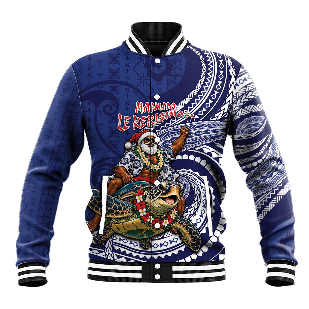 Samoa Christmas Baseball Jacket Santa Riding Sea Turtle DT05 Unisex Navy - Polynesian Pride