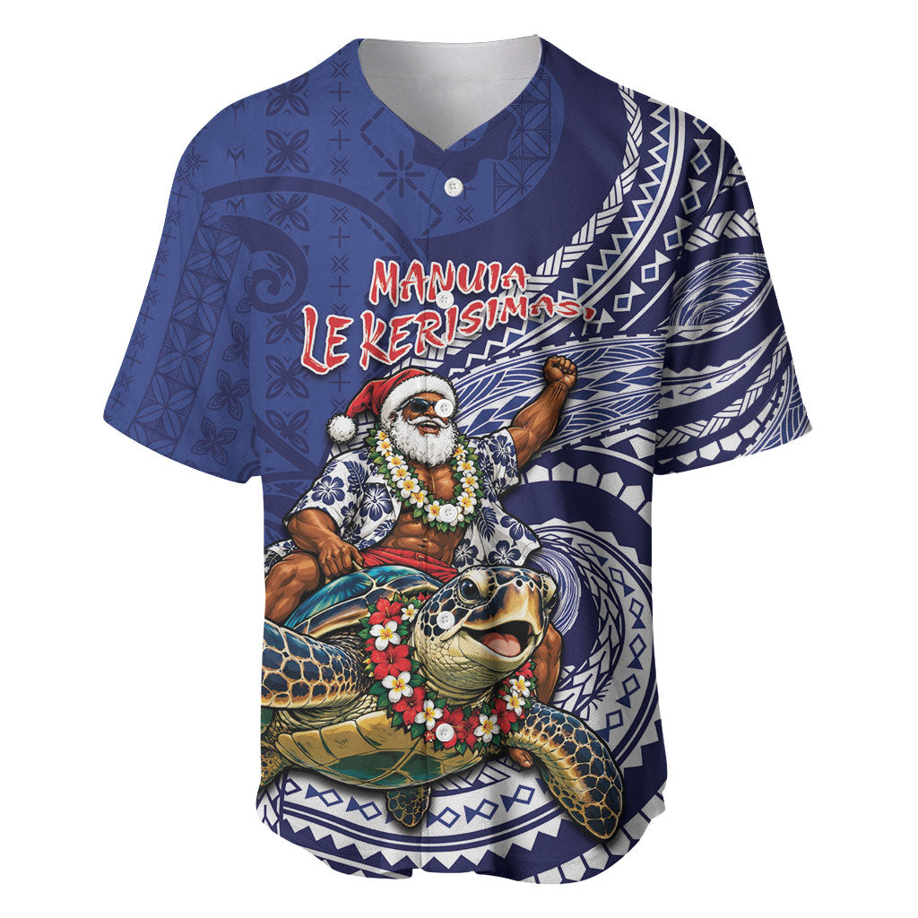 Samoa Christmas Baseball Jersey Santa Riding Sea Turtle DT05 Navy - Polynesian Pride