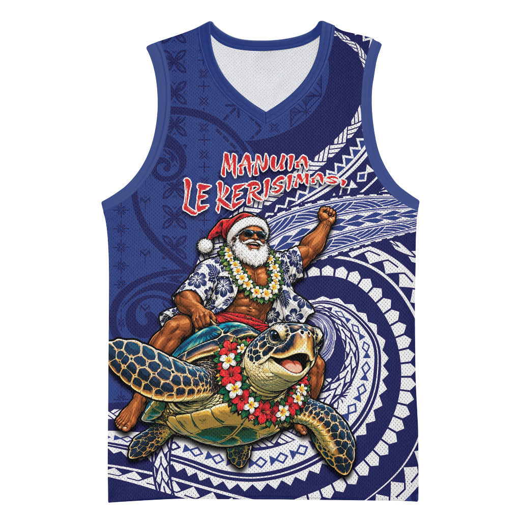 Samoa Christmas Basketball Jersey Santa Riding Sea Turtle DT05 Unisex Navy - Polynesian Pride