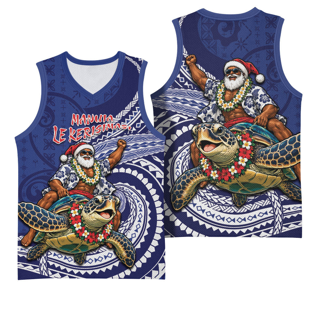 Samoa Christmas Basketball Jersey Santa Riding Sea Turtle DT05 - Polynesian Pride