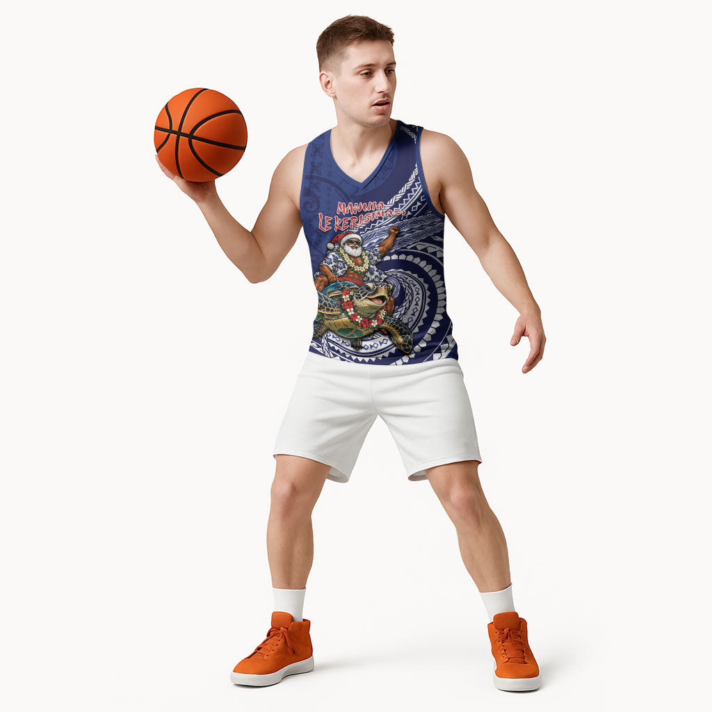 Samoa Christmas Basketball Jersey Santa Riding Sea Turtle DT05 - Polynesian Pride