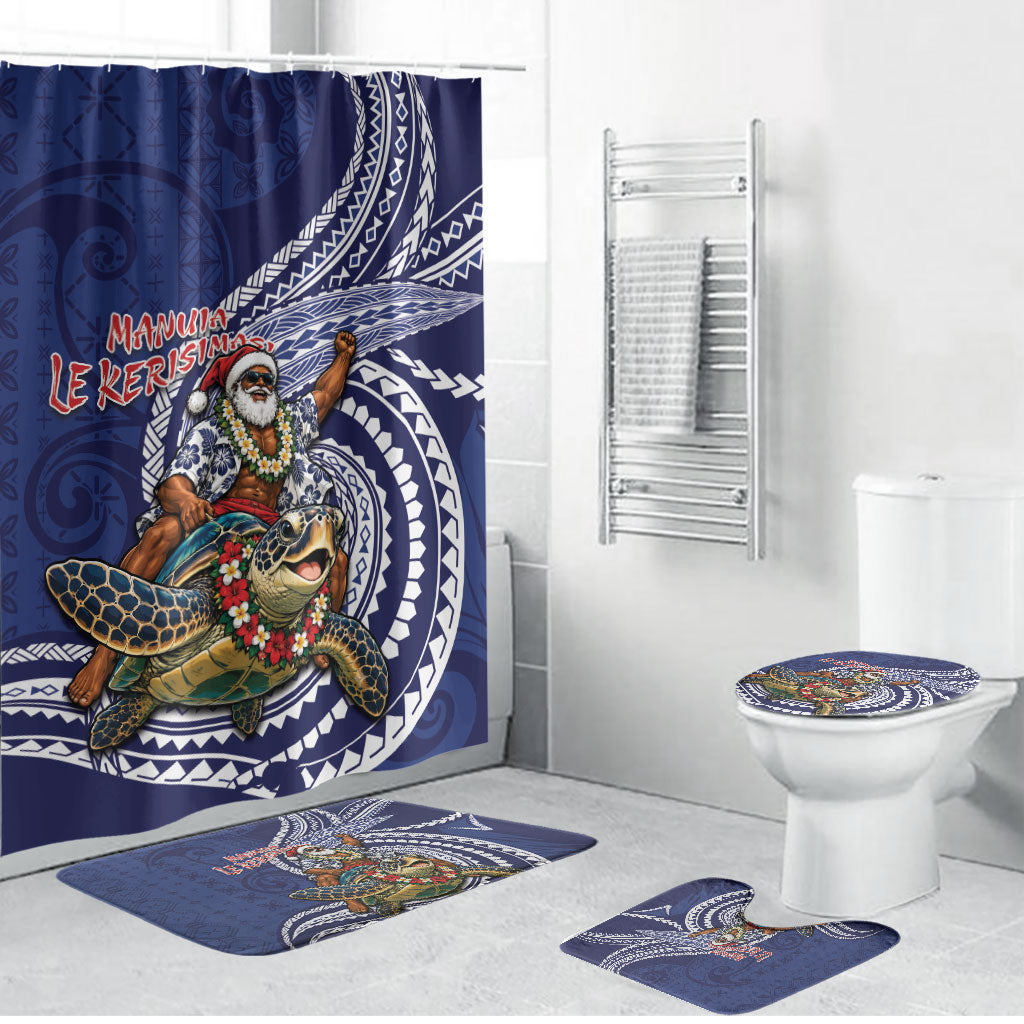 Samoa Christmas Bathroom Set Santa Riding Sea Turtle DT05 Bathroom Set (4 pcs) Navy - Polynesian Pride