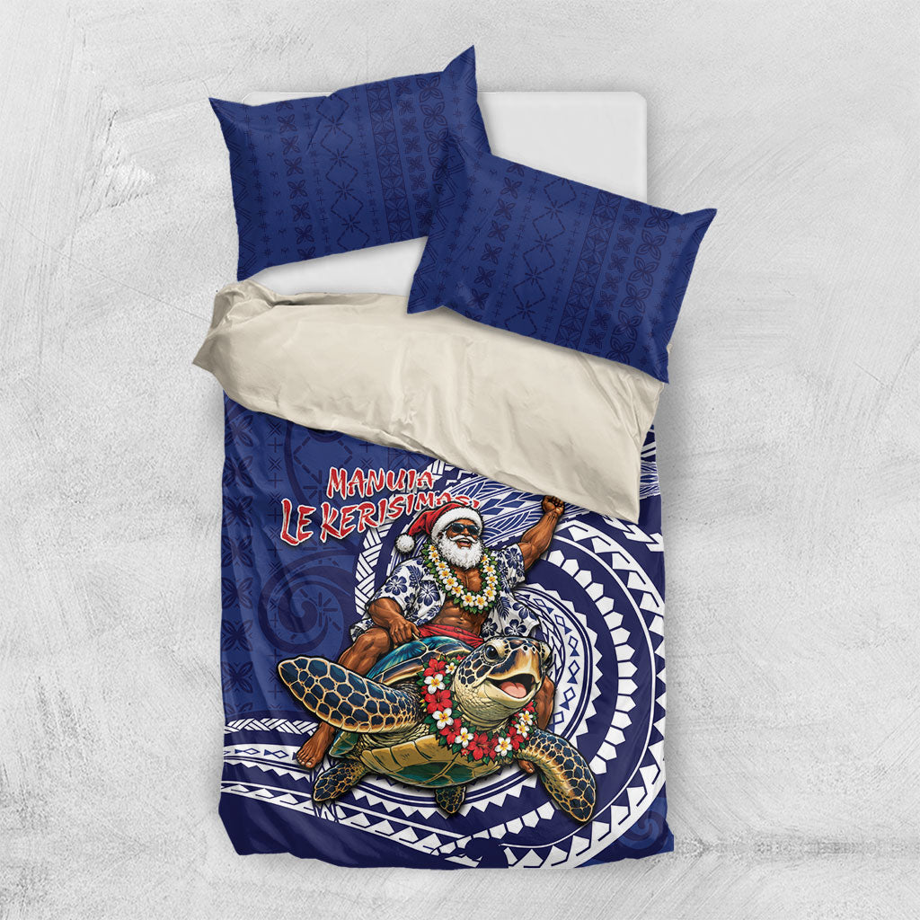 Samoa Christmas Bedding Set Santa Riding Sea Turtle DT05 US Twin 172cm x 218cm Navy - Polynesian Pride