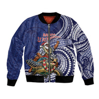 Samoa Christmas Bomber Jacket Santa Riding Sea Turtle DT05 Unisex Navy - Polynesian Pride