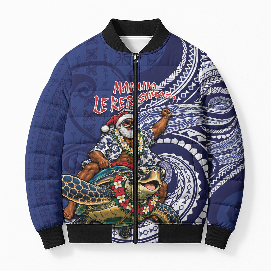 Samoa Christmas Bomber Puffer Jacket Santa Riding Sea Turtle DT05 Unisex Navy - Polynesian Pride
