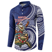 Samoa Christmas Button Sweatshirt Santa Riding Sea Turtle DT05 - Polynesian Pride