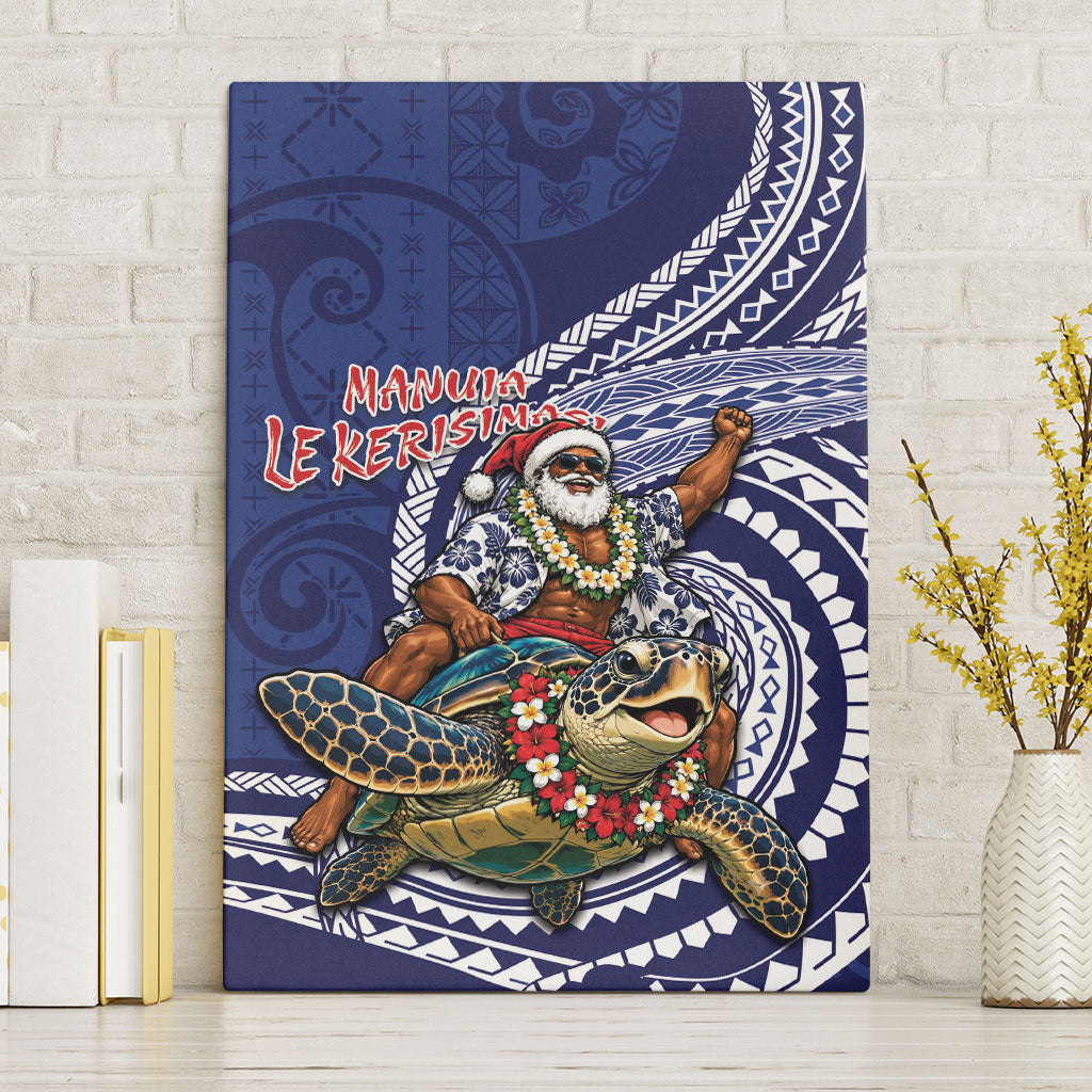 Samoa Christmas Canvas Wall Art Santa Riding Sea Turtle DT05 Without Frame Navy - Polynesian Pride