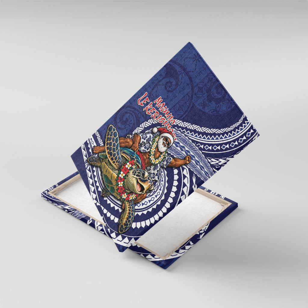 Samoa Christmas Canvas Wall Art Santa Riding Sea Turtle DT05 With Frame Navy - Polynesian Pride