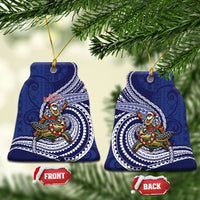 Samoa Christmas Ceramic Ornament Santa Riding Sea Turtle DT05 Bell Flake Navy - Polynesian Pride