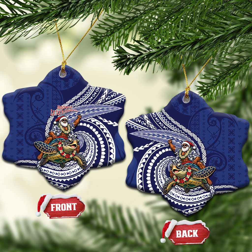 Samoa Christmas Ceramic Ornament Santa Riding Sea Turtle DT05 Snow Flake Navy - Polynesian Pride