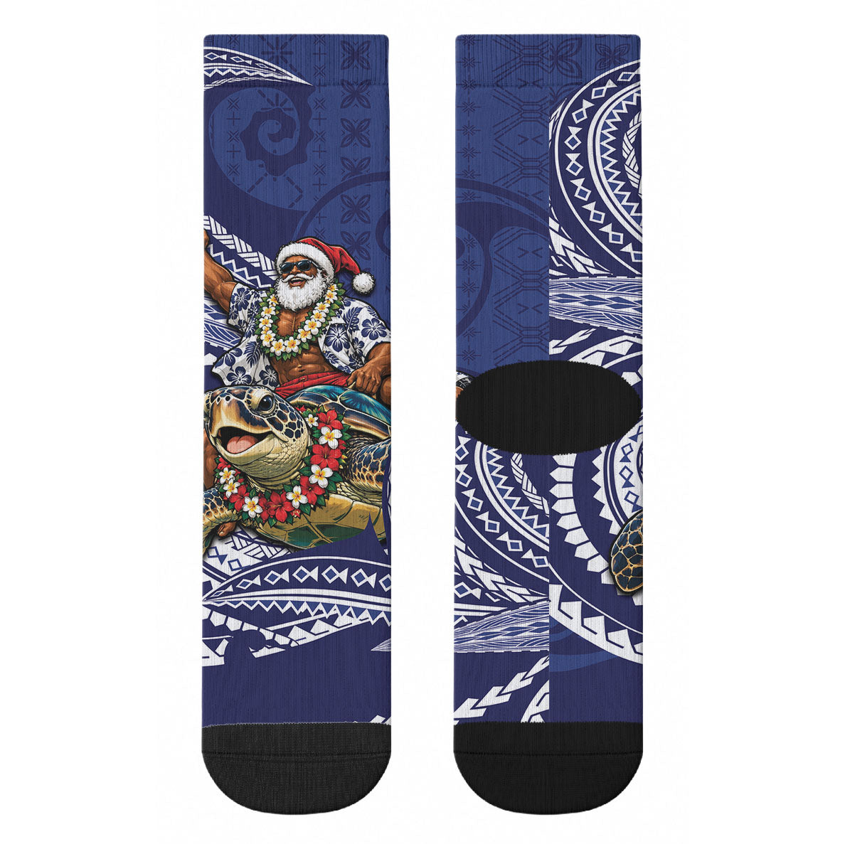 Samoa Christmas Crew Socks Santa Riding Sea Turtle DT05 - Polynesian Pride