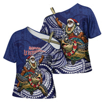 Samoa Christmas Cross Shoulder Shirt Santa Riding Sea Turtle DT05 - Polynesian Pride