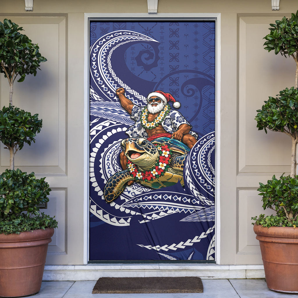 Samoa Christmas Door Cover Santa Riding Sea Turtle