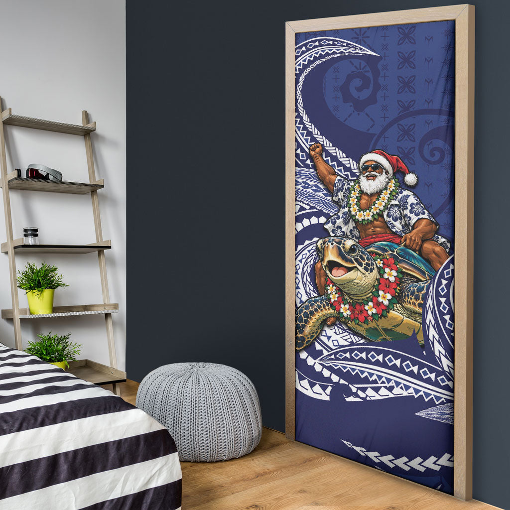 Samoa Christmas Door Cover Santa Riding Sea Turtle