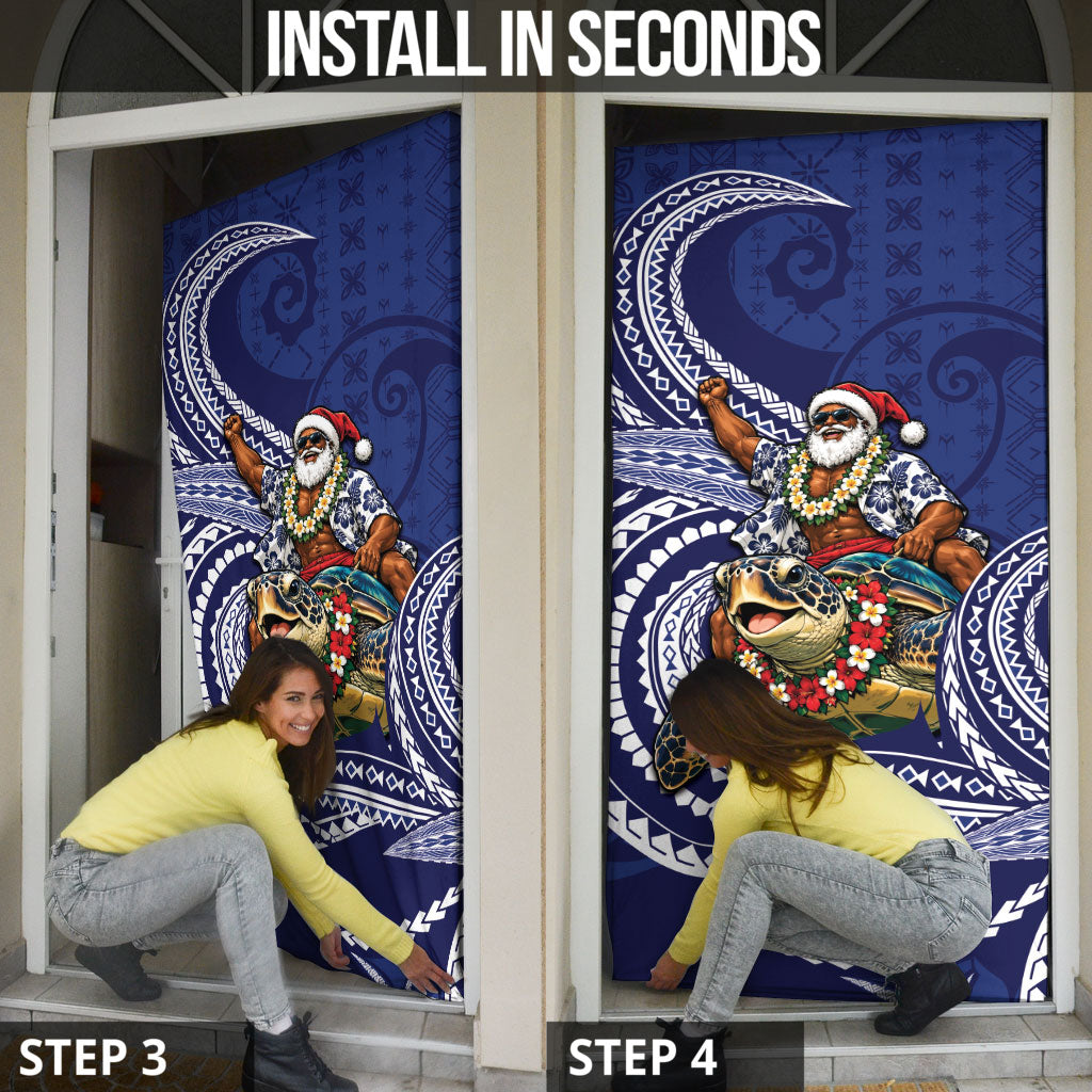 Samoa Christmas Door Cover Santa Riding Sea Turtle