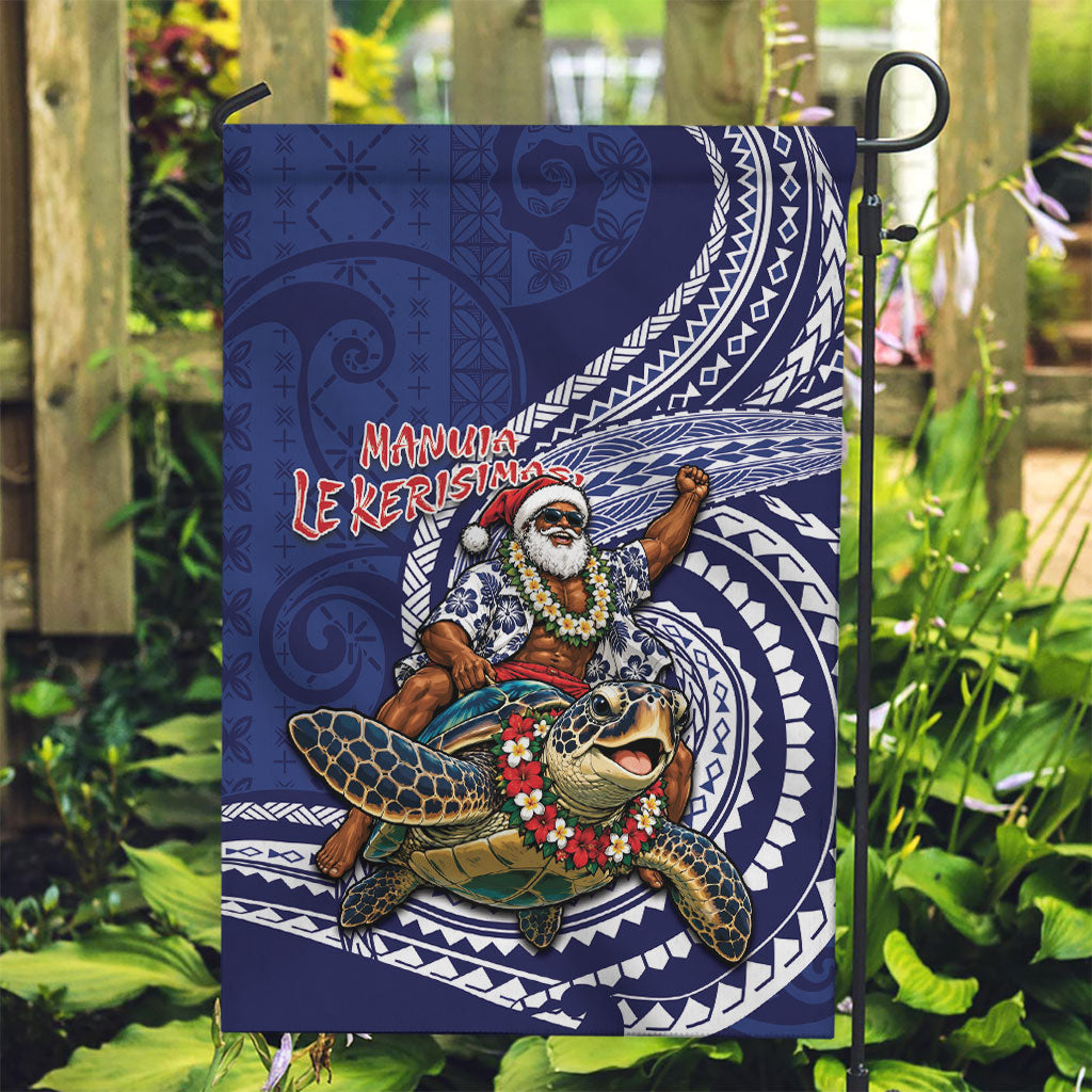 Samoa Christmas Garden Flag Santa Riding Sea Turtle DT05 Garden Flag Navy - Polynesian Pride