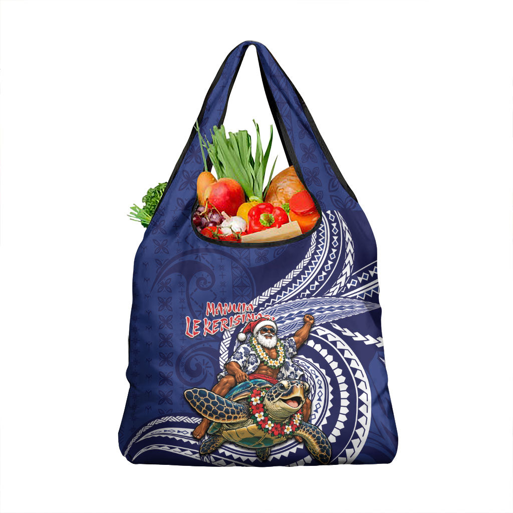 Samoa Christmas Grocery Bag Santa Riding Sea Turtle DT05 1-pack One Size Navy - Polynesian Pride