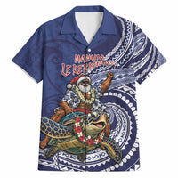 Samoa Christmas Hawaiian Shirt Santa Riding Sea Turtle DT05 Navy - Polynesian Pride