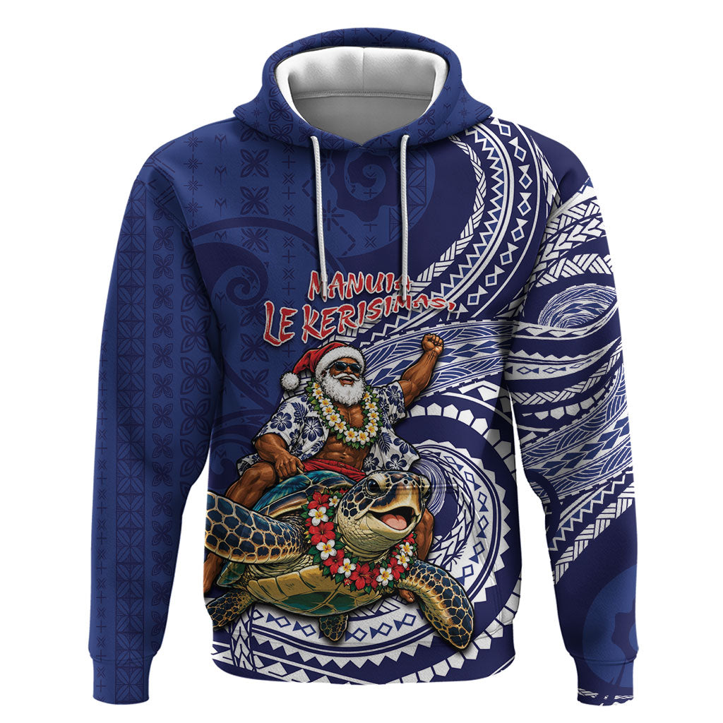 Samoa Christmas Hoodie Santa Riding Sea Turtle DT05 Pullover Hoodie Navy - Polynesian Pride