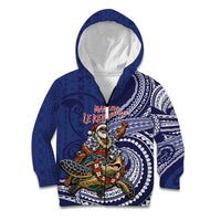 Samoa Christmas Kid Hoodie Santa Riding Sea Turtle DT05 Zip Hoodie Navy - Polynesian Pride