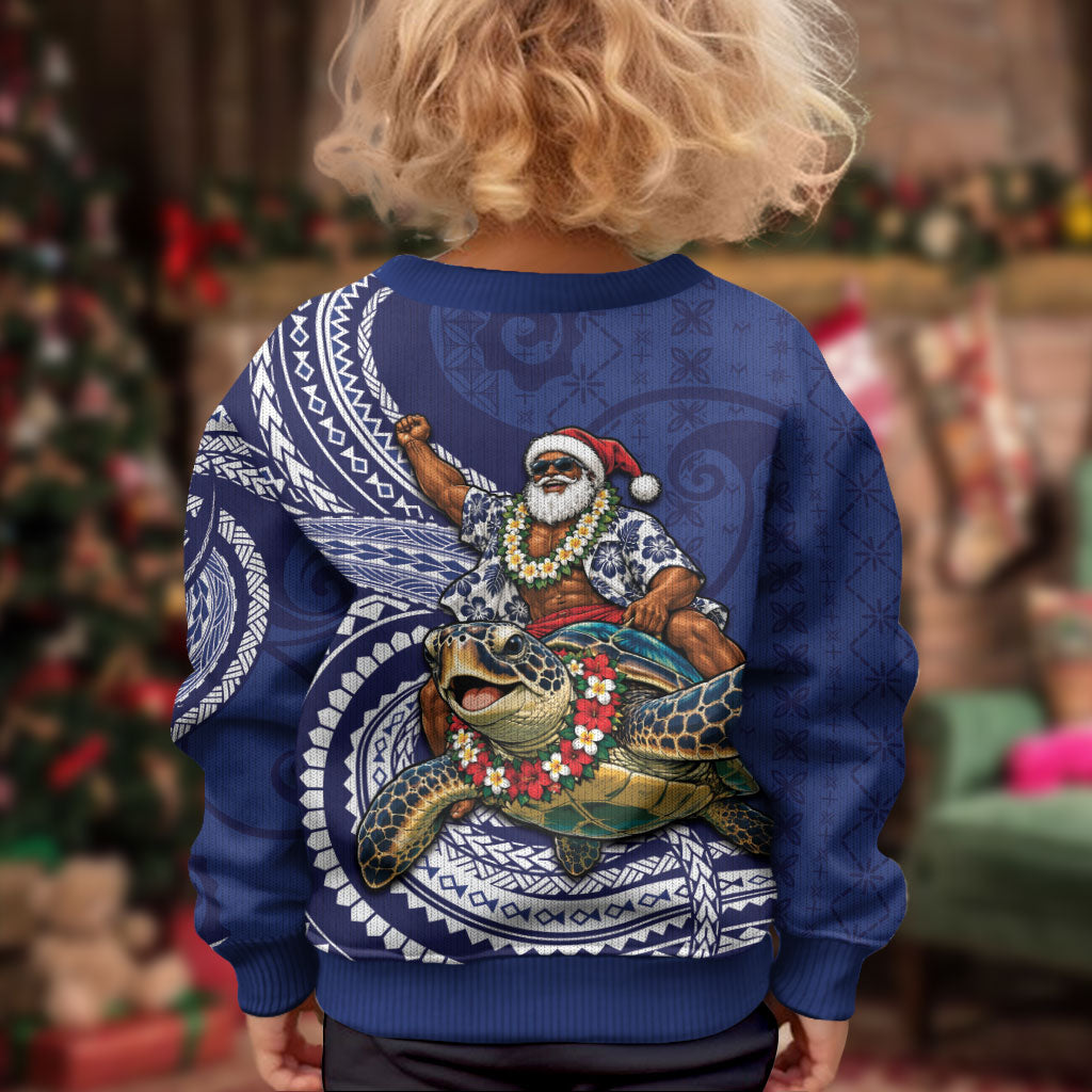 Samoa Christmas Kid Ugly Christmas Sweater Santa Riding Sea Turtle DT05 - Polynesian Pride