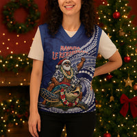 Samoa Christmas Knitted V-Neck Vest Santa Riding Sea Turtle DT05 - Polynesian Pride