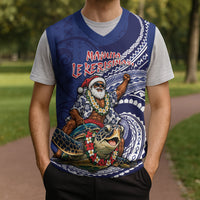 Samoa Christmas Knitted V-Neck Vest Santa Riding Sea Turtle DT05 - Polynesian Pride