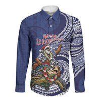 Samoa Christmas Long Sleeve Button Shirt Santa Riding Sea Turtle DT05 Unisex Navy - Polynesian Pride