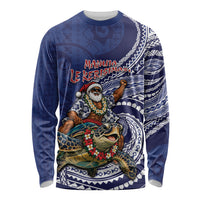 Samoa Christmas Long Sleeve Shirt Santa Riding Sea Turtle DT05 Unisex Navy - Polynesian Pride