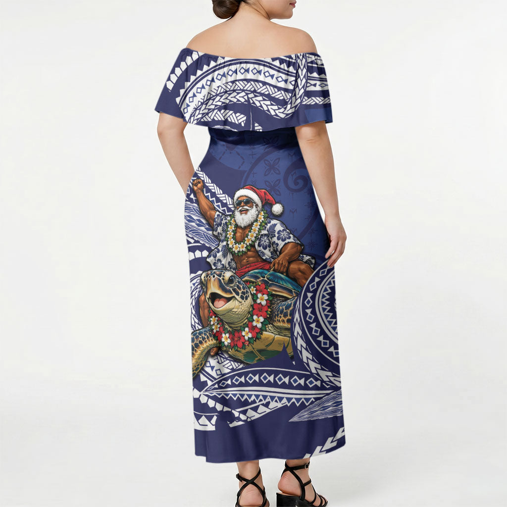 Samoa Christmas Off Shoulder Maxi Dress Santa Riding Sea Turtle DT05 - Polynesian Pride