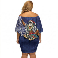 Samoa Christmas Off Shoulder Short Dress Santa Riding Sea Turtle DT05 - Polynesian Pride