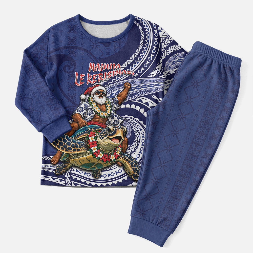 Samoa Christmas Pajama Set Santa Riding Sea Turtle DT05 Men Navy - Polynesian Pride