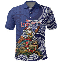 Samoa Christmas Polo Shirt Santa Riding Sea Turtle DT05 Navy - Polynesian Pride