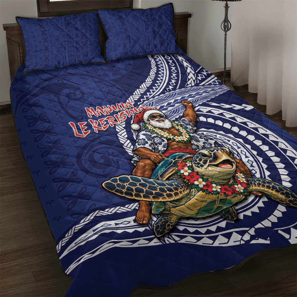 Samoa Christmas Quilt Bed Set Santa Riding Sea Turtle DT05 Navy - Polynesian Pride