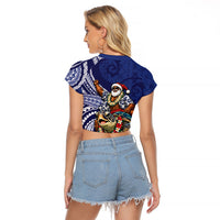 Samoa Christmas Raglan Cropped T Shirt Santa Riding Sea Turtle DT05 - Polynesian Pride