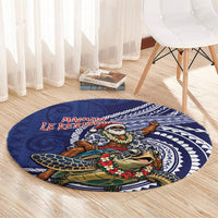 Samoa Christmas Round Carpet Santa Riding Sea Turtle DT05 - Polynesian Pride