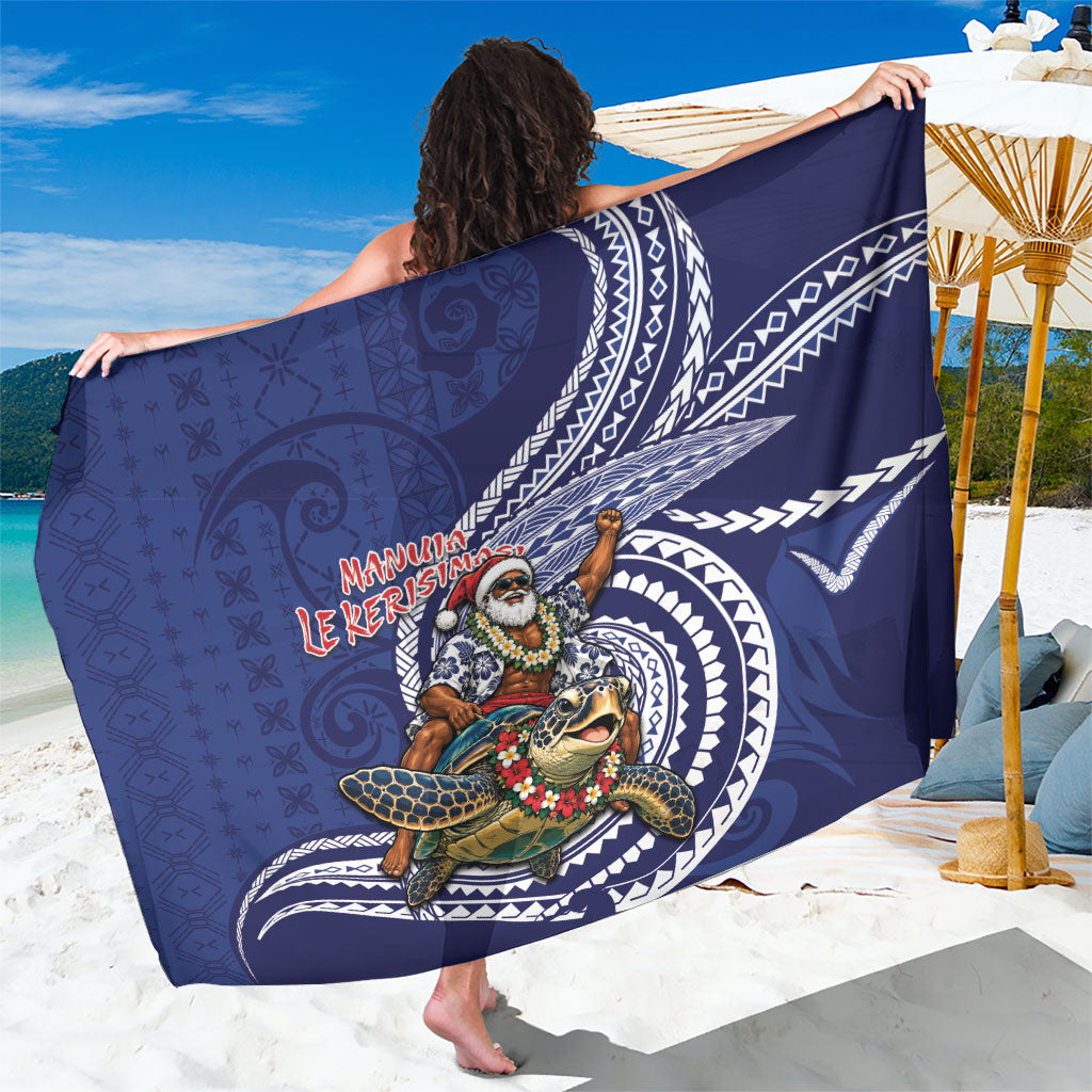 Samoa Christmas Sarong Santa Riding Sea Turtle DT05 One Size 44 x 66 inches Navy - Polynesian Pride