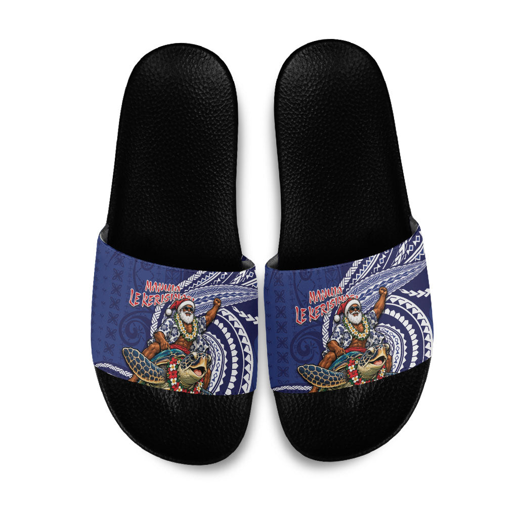 Samoa Christmas Slide Sandals Santa Riding Sea Turtle DT05 Navy - Polynesian Pride