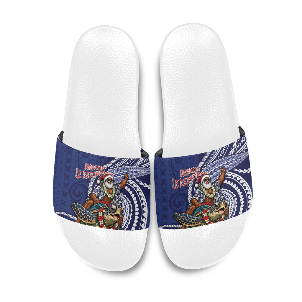 Samoa Christmas Slide Sandals Santa Riding Sea Turtle DT05 Navy - Polynesian Pride