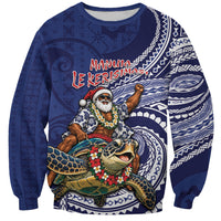 Samoa Christmas Sweatshirt Santa Riding Sea Turtle DT05 Unisex Navy - Polynesian Pride