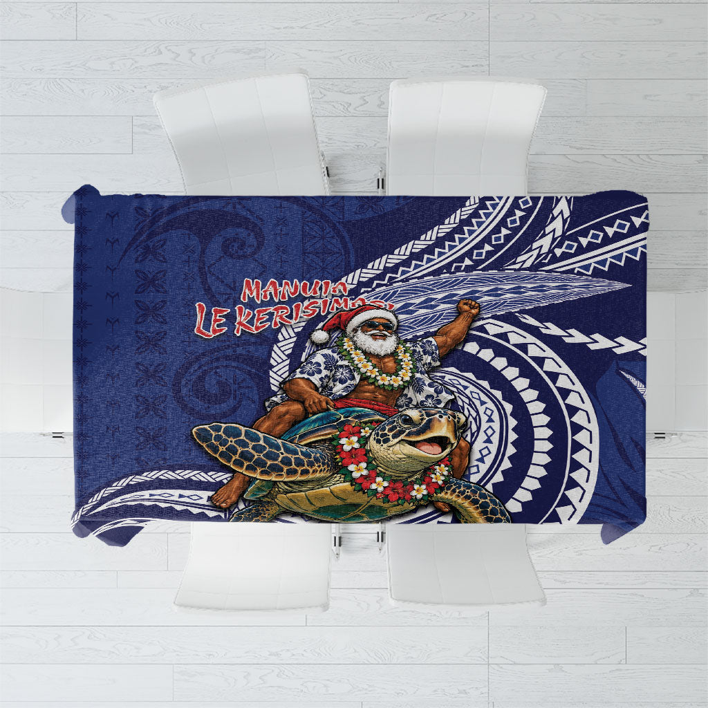 Samoa Christmas Tablecloth Santa Riding Sea Turtle DT05 Navy - Polynesian Pride