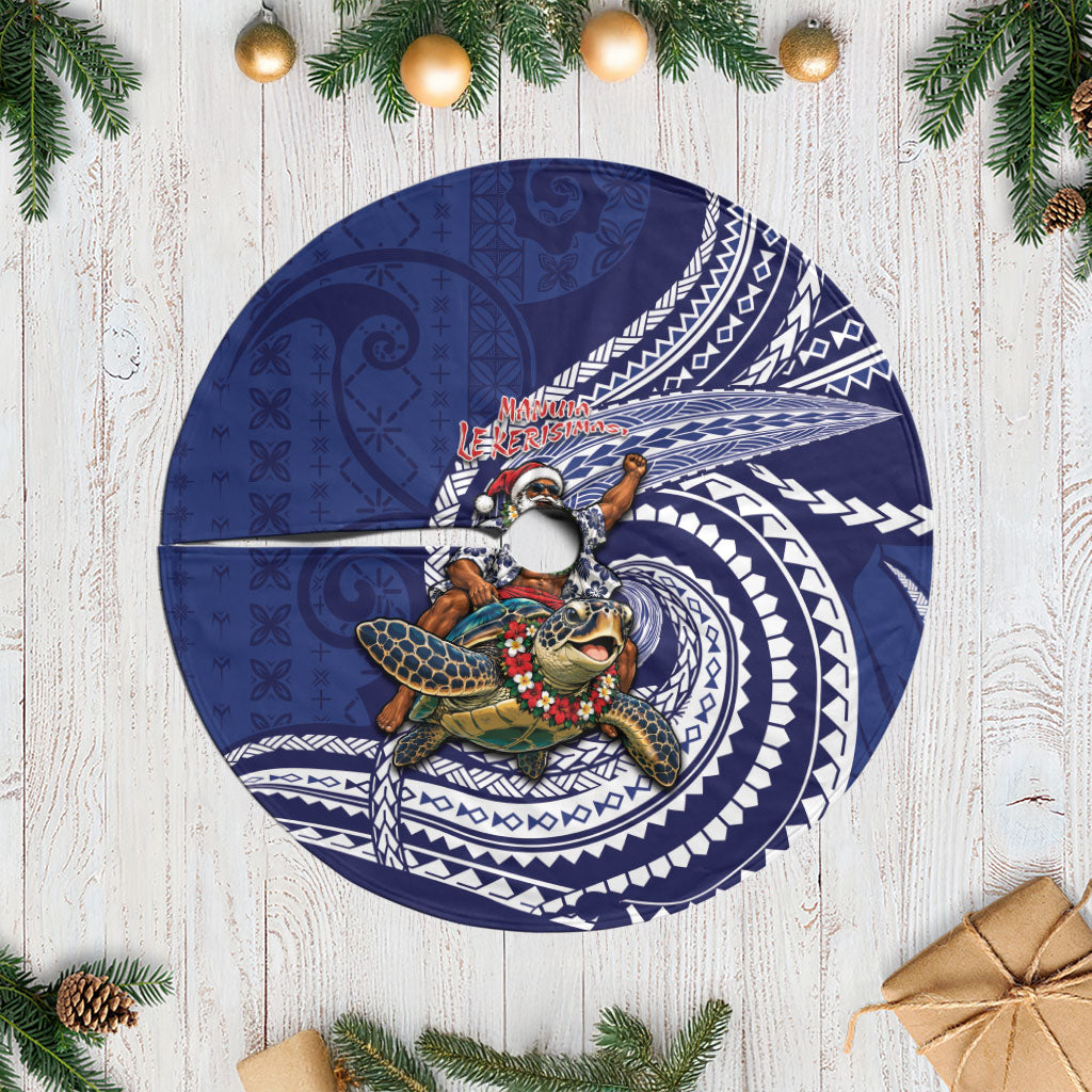 Samoa Christmas Tree Skirt Santa Riding Sea Turtle DT05 Casual Navy - Polynesian Pride