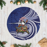 Samoa Christmas Tree Skirt Santa Riding Sea Turtle DT05 Casual Navy - Polynesian Pride