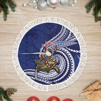 Samoa Christmas Tree Skirt Santa Riding Sea Turtle DT05 Fringed Navy - Polynesian Pride