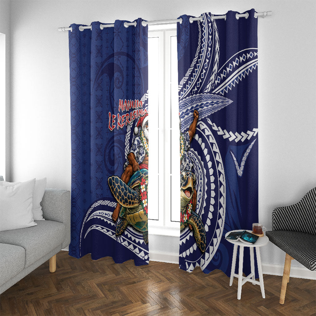 Samoa Christmas Window Curtain Santa Riding Sea Turtle DT05 With Grommets Navy - Polynesian Pride