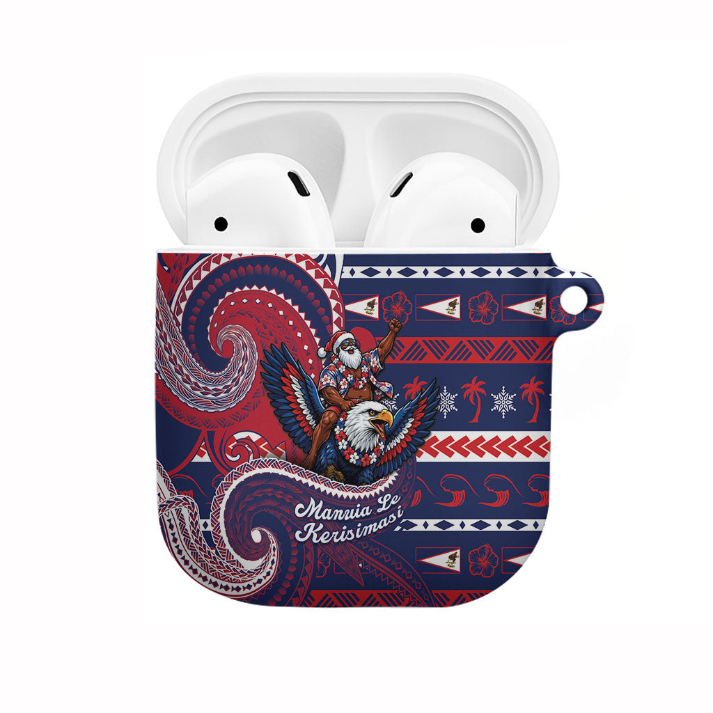 American Samoa Christmas AirPods Case Santa Riding Bald Eagle DT05 Navy - Polynesian Pride
