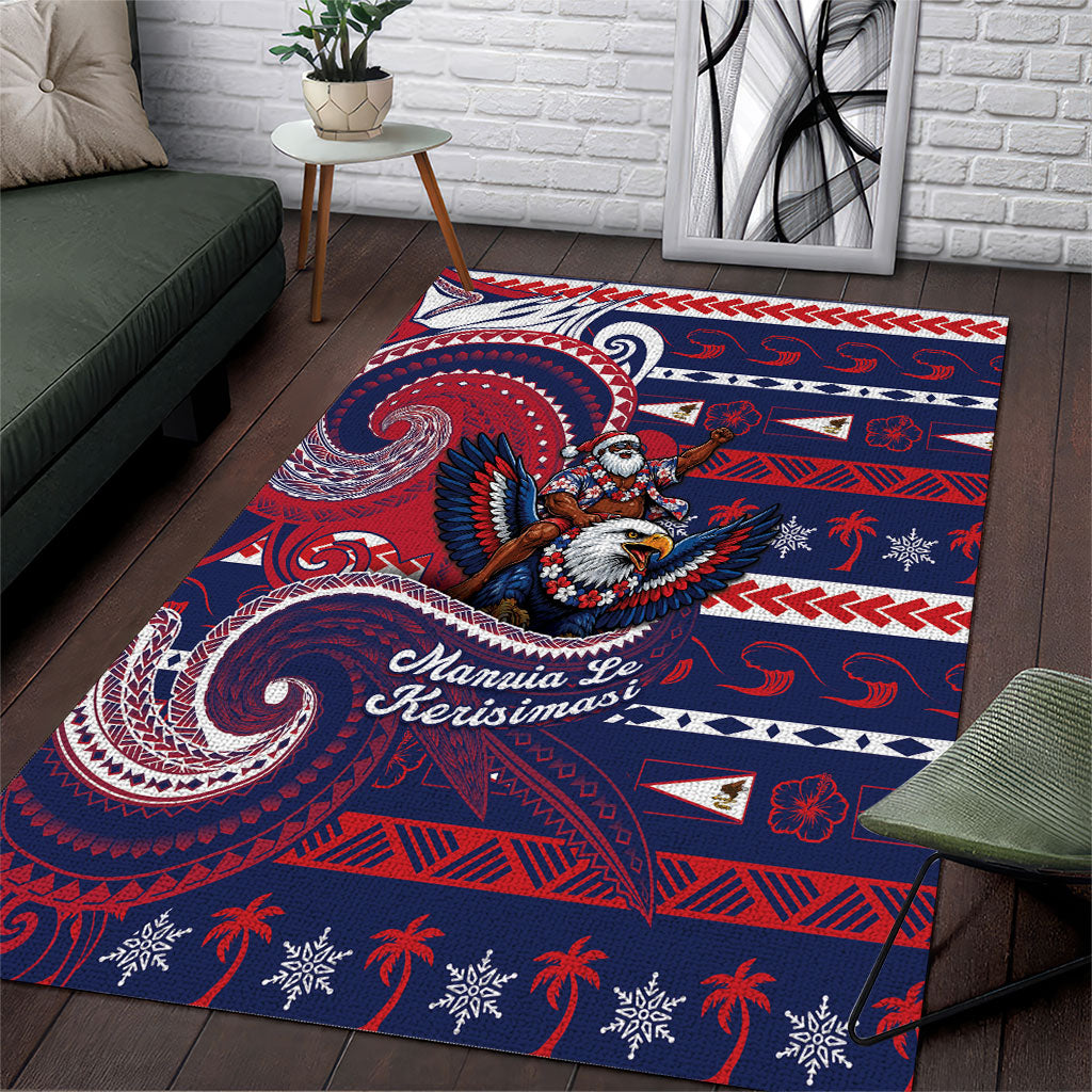 American Samoa Christmas Area Rug Santa Riding Bald Eagle DT05 Navy - Polynesian Pride