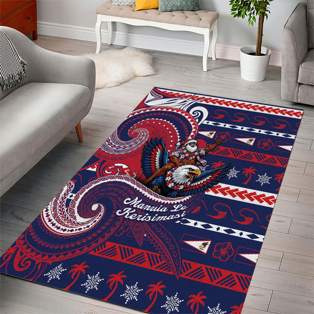 American Samoa Christmas Area Rug Santa Riding Bald Eagle DT05 - Polynesian Pride